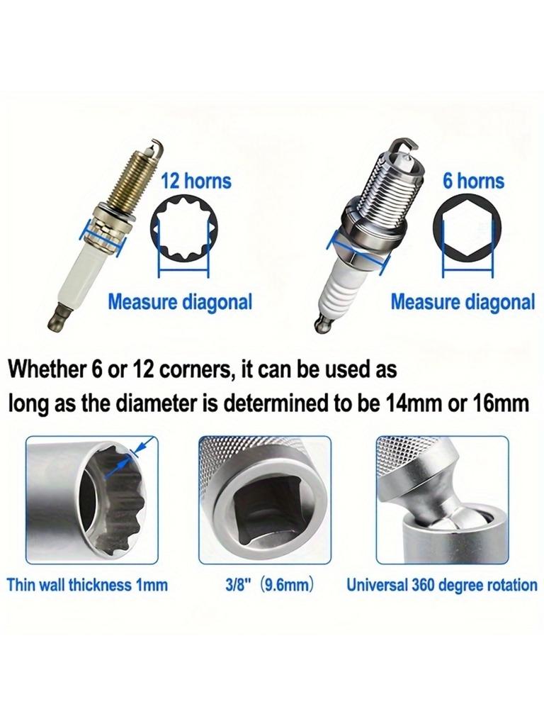 Zündkerzennuss-Adapter 14mm 16mm Kardangelenk mit magnetischer flexibler dünnwandiger 3/8"-Antrieb Autowartungswerkzeug