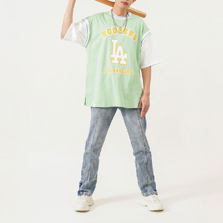 New MLB Drop Shoulder Sleeve T Shirt Unisex Light Green 3ATSEC823-07KAL