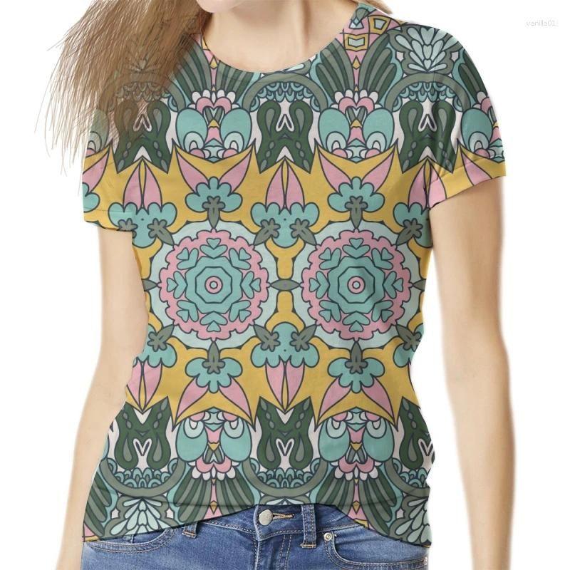 

Женские футболки с коротким рукавом с принтом мандалы в стиле бохо, летний топ с круглым вырезом и 3D-принтом, модные повседневные футболки 6XL