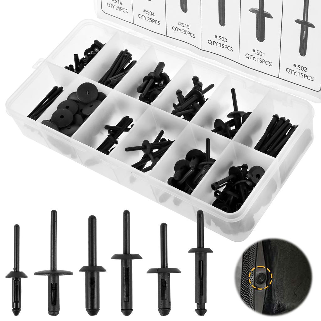 115Pcs Car River Clips Plastic Auto Fastener Clip 6 Size Mixed Vehicle Rivet Kit Replacement Auto Interior Retainer Fastener Kit