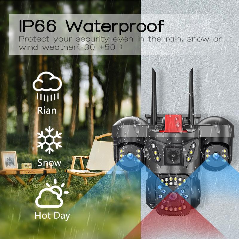 AIOOK V380 Camera WIFI Triple Lens HD 15MP Light Alarm IP CCTV Colour Night Vision Waterproof Outdoor Camera Two Way Intercom