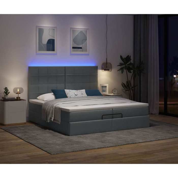 VidaXL Ottoman Bed Frame with Mattress Dark Grey 200x200cm Fabric, Bed Frame, Upholstered Bed Frame, Bed Frame 3314032