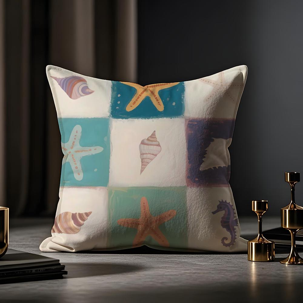 Marine Life Cushion Cover Anti-dustmite Pillowcase Invisible Zipper Silky Short Plush Sofa Cushion Cover