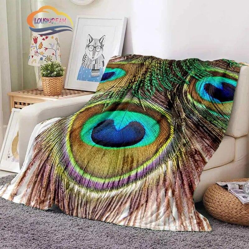 Peacock Feather Flannel Blanket Children's Blanket Sofa and Bed Warm Blanket Office Blanket Portable Travel Camping Blanket