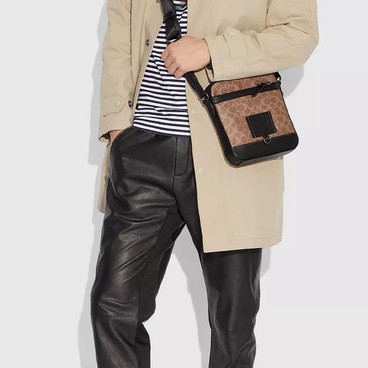 New COACH Rivington Monogram Canvas With Leather Shoulder Bag, Crossbody Bag Small Size Men's Khaki Monogram & Black 40352-JIKHA