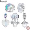 Bamoer 925 Silver Waves Glaze Spacer Beads Crystal Ball Pendant Fit for Silver Charms Bracelet & Bangle Fine Jewelry