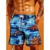 Summer Men's Tropical Floral Print Beach Shorts Quick Dry Drawstring Swim Trunks