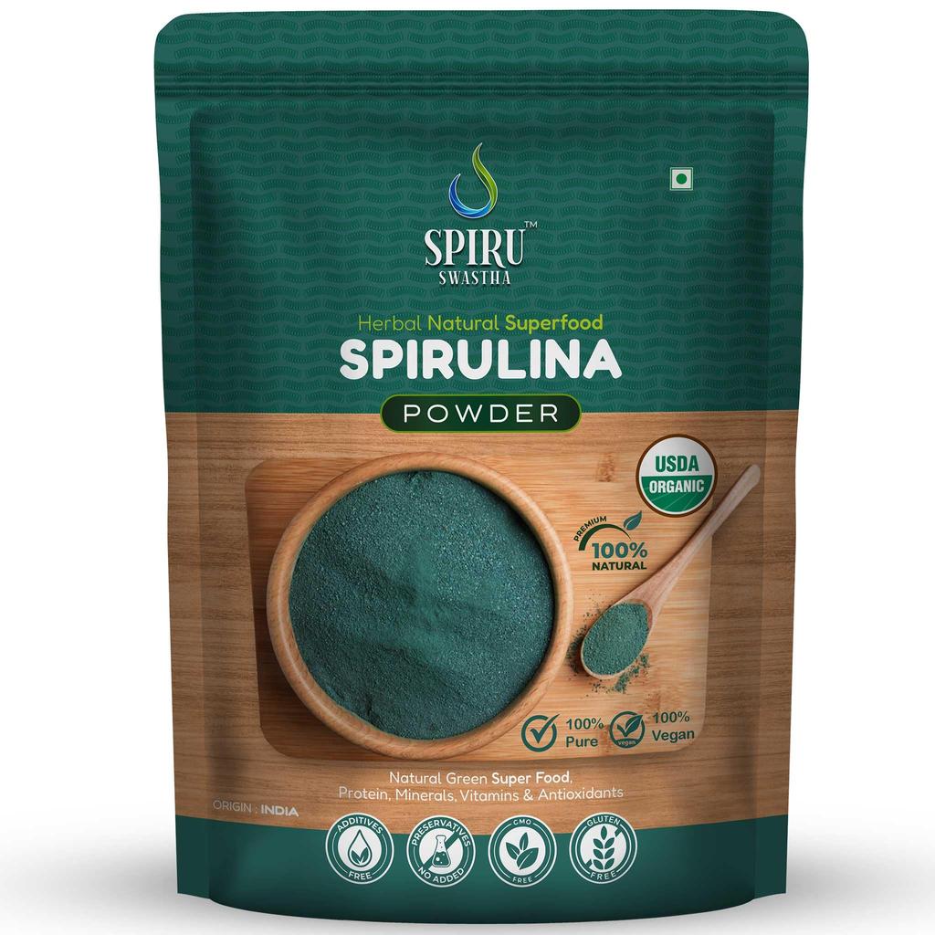 Spiru Swastha 100% Natural Spirulina | USDA Certified Organic Spirulina Powder for Immunity, Energy, Digestion & Skin Health | Plant Based Protei