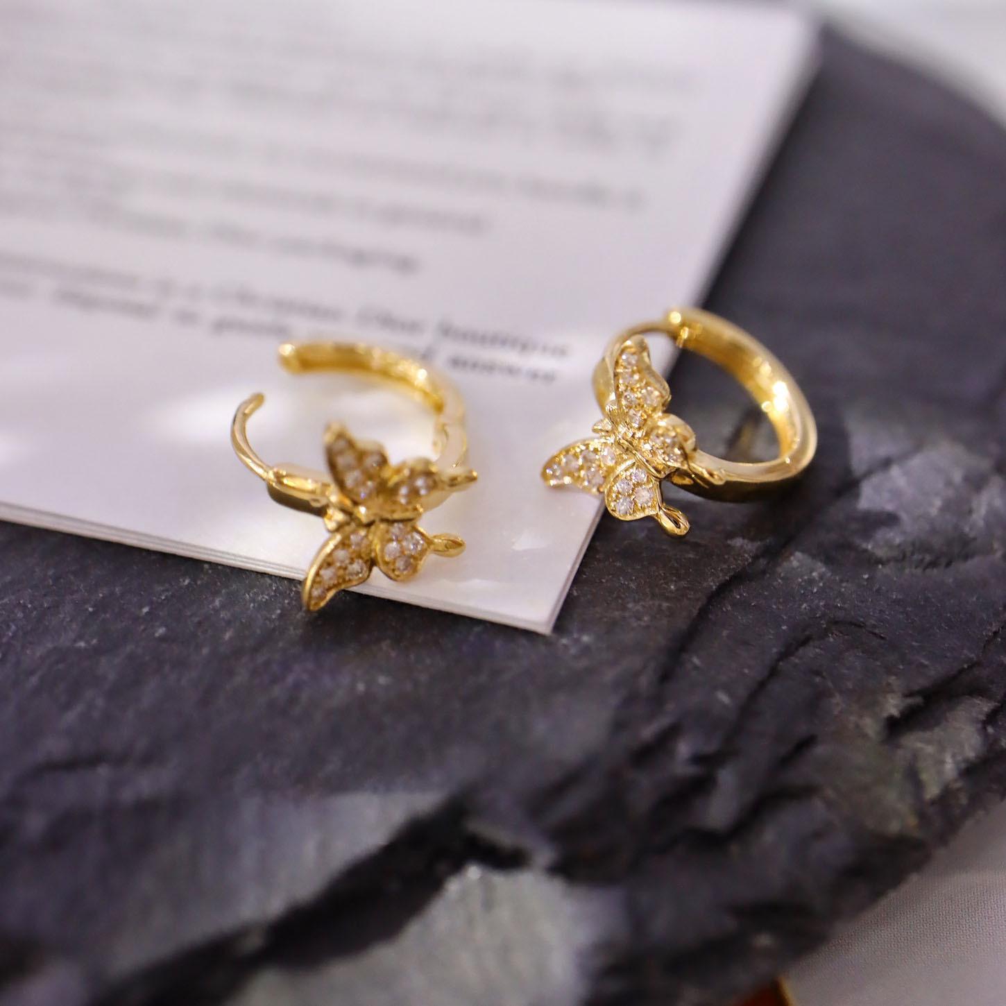 

Butterfly Diamond Inlaid Ear Cuffs, s925 Sterling Silver Gold-Plated Stud Earrings. 925 Sterling Silver