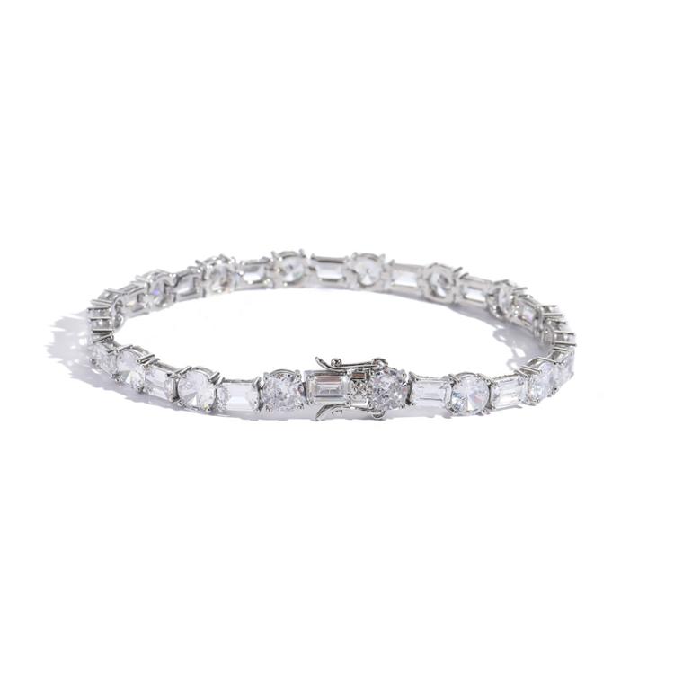 Real Gold Color Brass and square and Round Zircon Mixed 6mm Single Row Tennis Bracelet