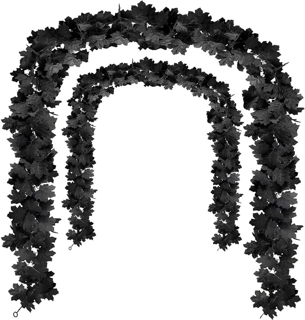 Black Leaf Garland Halloween Artificial Hanging Fall Leave Maple Vines Fall Floral Garlands Thanksgiving Decor For Home 170cm