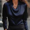 Women's Cowl Neck Blouse Long Sleeve Draped Slim Fit Elegant Office Shirt