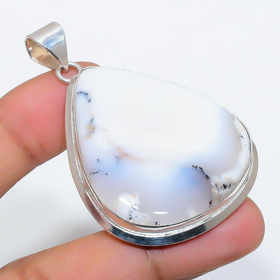 Dendrite Opal Gemstone Handmade 925 Sterling Silver Jewelry Pendant 2.29" SU-9897