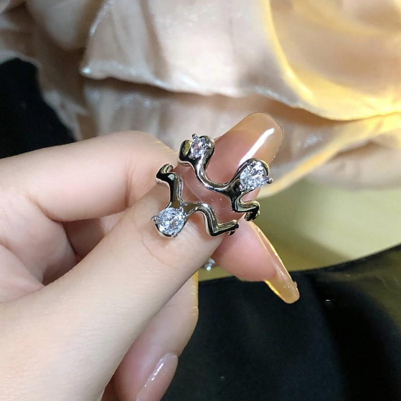 Zircon Black Sophisticated Ring For Women Unique Adjustable Style Geometric