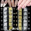 12-Grids Gold & Silver Metal Rivet Nail Art Decorations: Cross, Star & Thin Slices