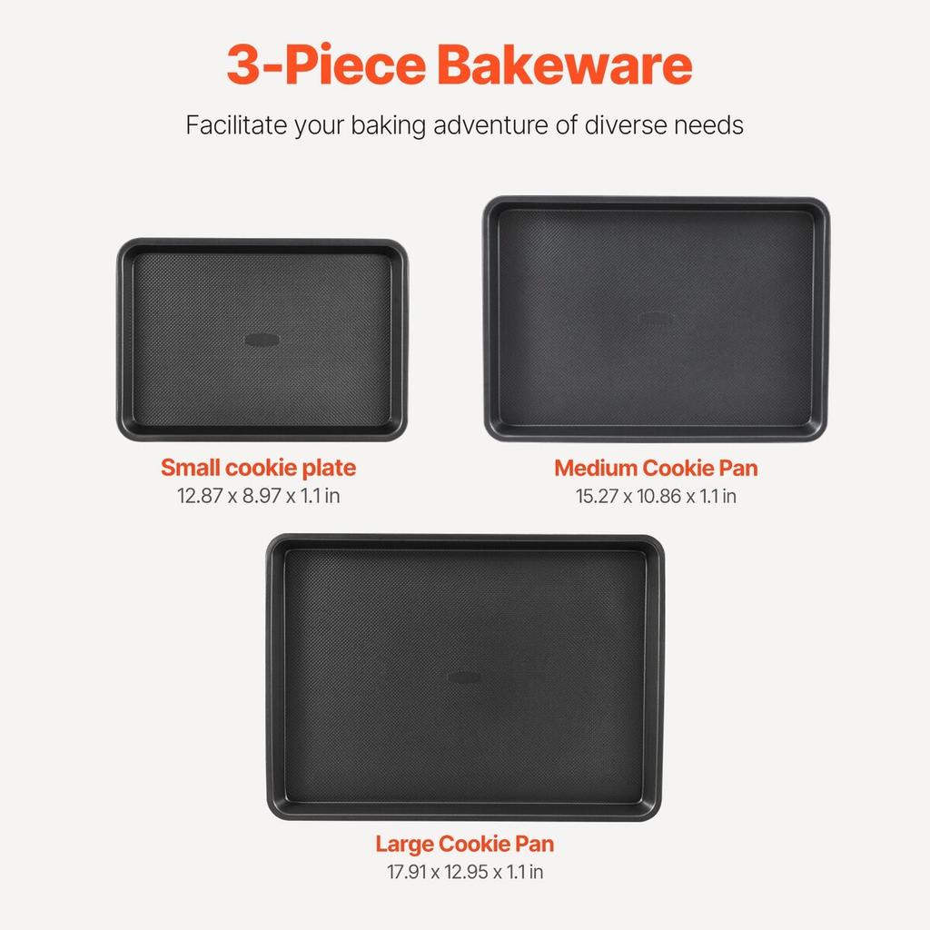 Baking Pan Set 3-Piece Nonstick Carbon Steel Set with Silicone Handles