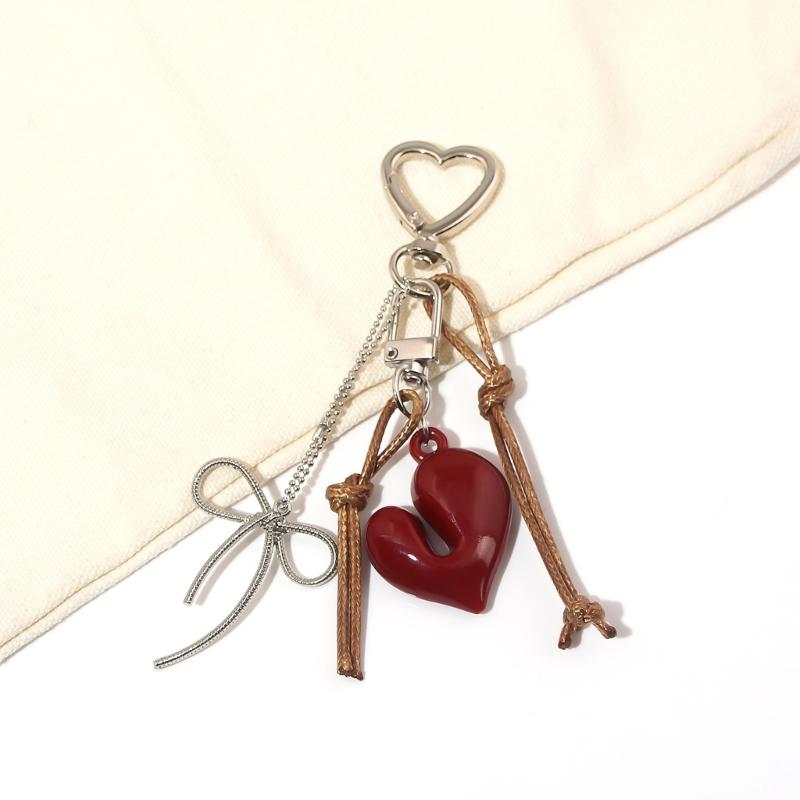 Aesthetic Keychain Charms,Heart Bows Bag Charm Pendant Sweet Heart Bows Keychains Charms Hanging Ornament for Womens