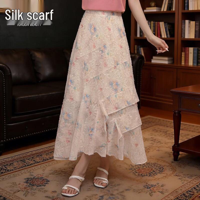 Sibaish Women s Asymmetrical Floral High-Waist A-line Midi Skirt M