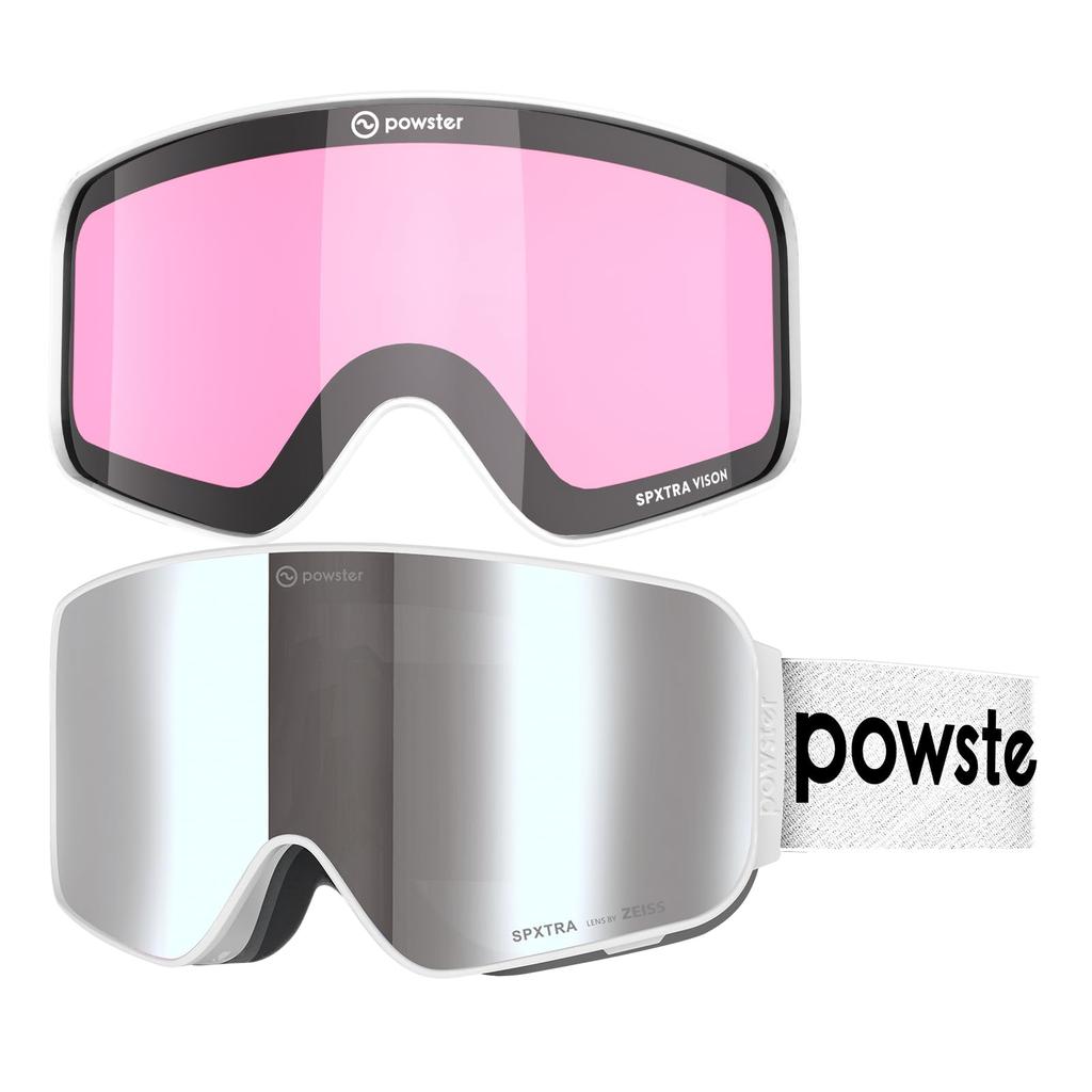 Powster and Skate Goggles for Intermediate Featuring SPXTRA Technology UV Fits Over Interchangeable Goggle Magnetic Silver White Ski, Snowboard,