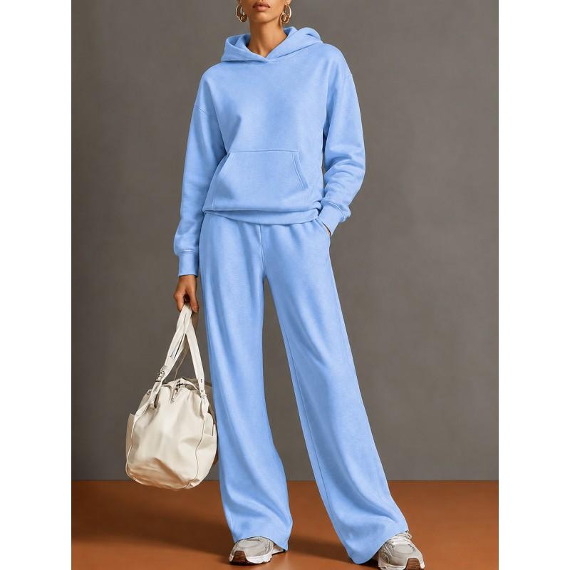2026 Herbst Winter Damen Freizeit Kapuzenpullover Weite Hosen Set Locker Sportbekleidung