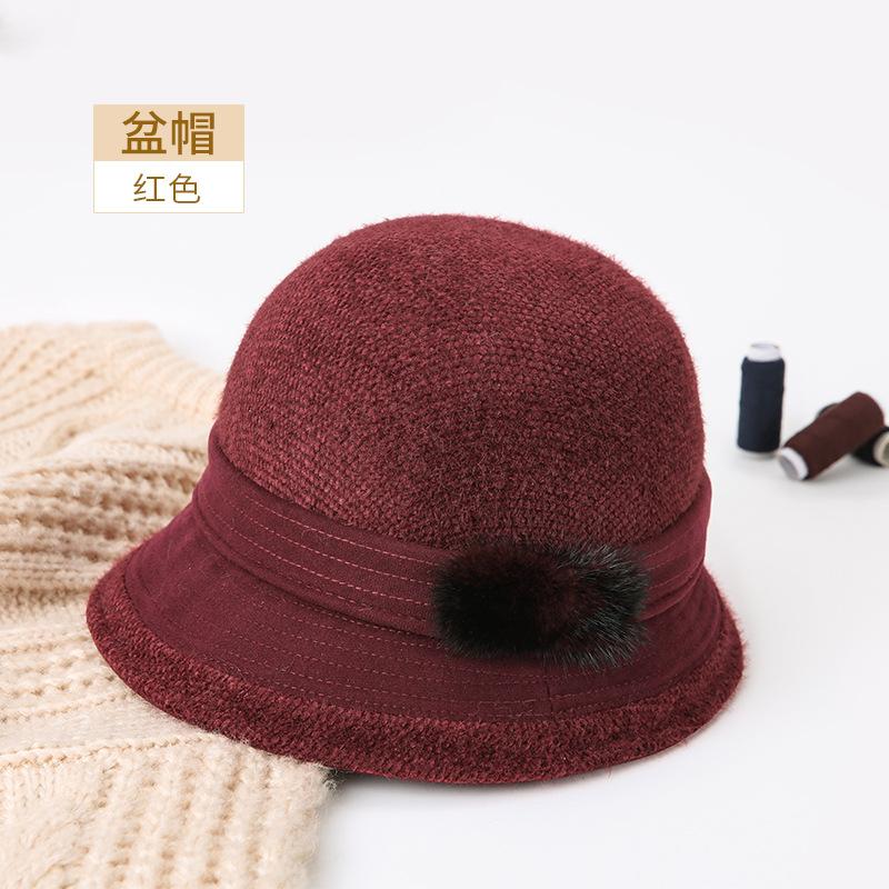 

Осенне-зимние шляпы среднего размера для пожилых женщин, бабушка, теща, шляпы из кроличьего флиса, утепленные теплые шляпы-панамы для пожилых one size fits all бордовый