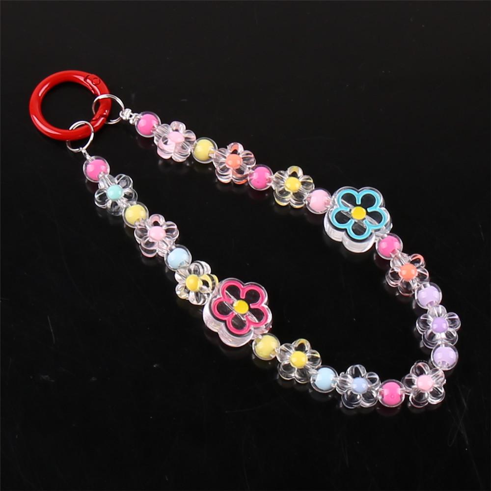 Flower Beaded Phone Charm: Lucky Bead Keychain Pendant, Cute Backpack Decor, Durable Hanging Wrist Strap