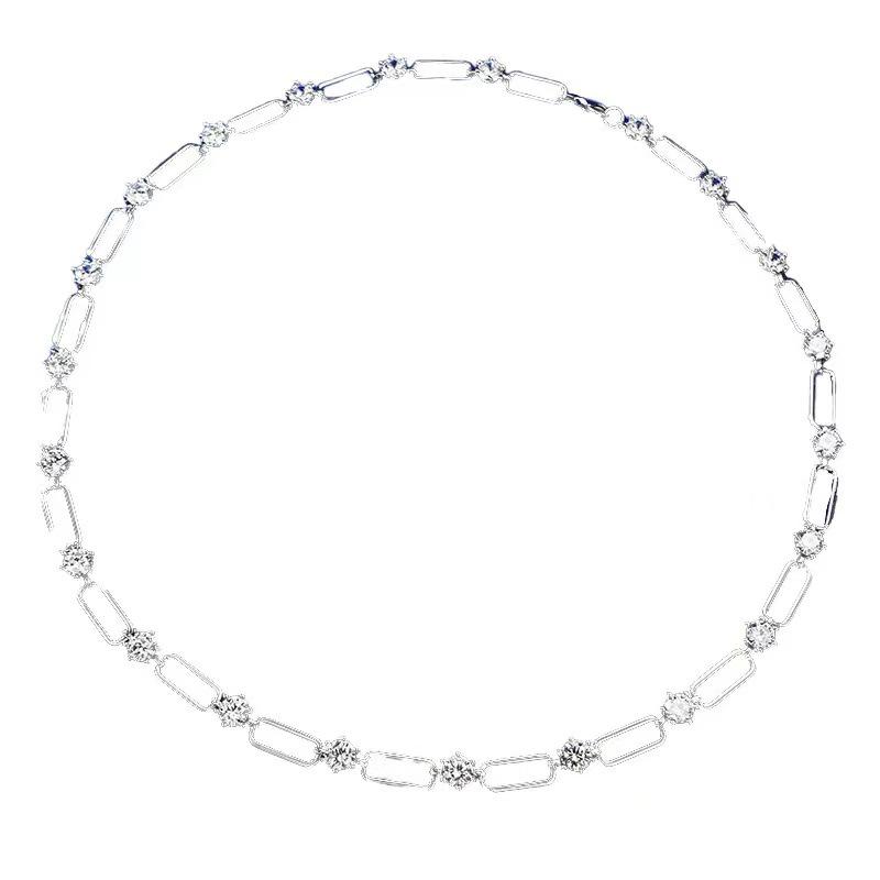 

Hui Zhiyi Межграничное ожерелье-скрепка из серебра S925 с многослойным круглым бриллиантом в стиле INS белый