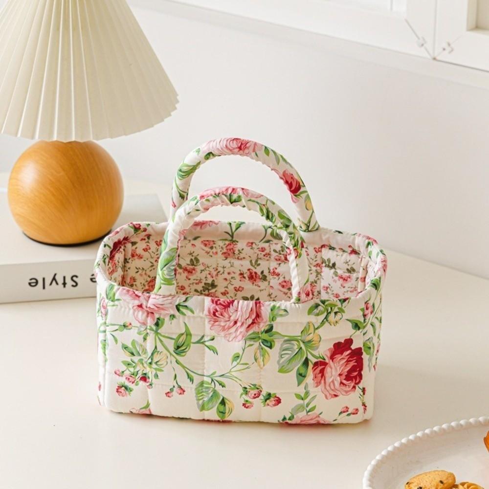 Coșuri Portabile Matlasate cu Flori, Imprimeu Floral, Depozitare de Birou, Organizator, Coș de Depozitare, Gospodărie