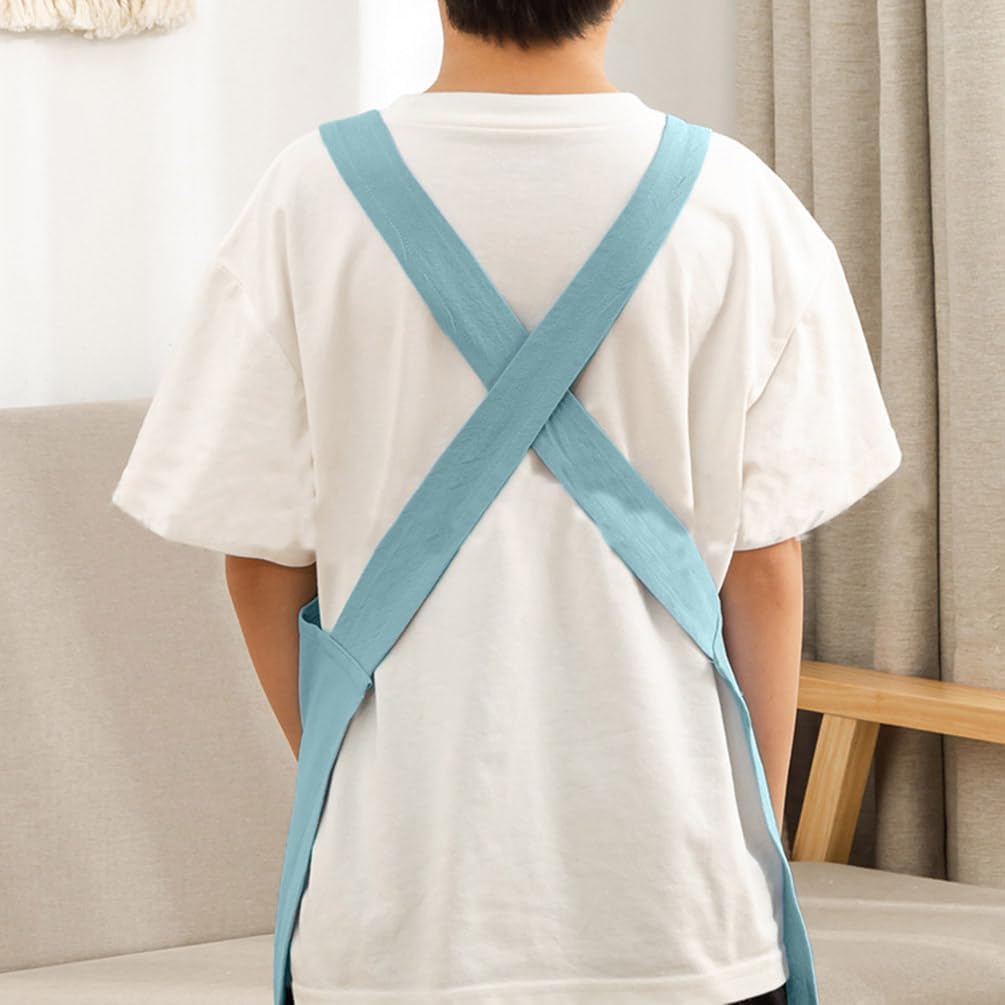 Kids Cotton Cross Back Aprons Children Chef Pure Child Apron with 2 Pockets for Baking Painting Cooking