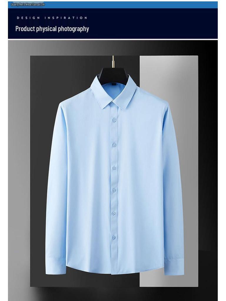 Men's Professional Slim Fit Long Sleeve Shirt - Iron-Free, Solid Color, High-End Workwear for Spring, Summer, and Autumn.