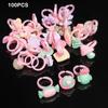 Cute 100 Beach School Jewelry Candy Lovely Pieces Decoration Cartoon Holiday Resin Dessert Children Sweet Ring Kids
