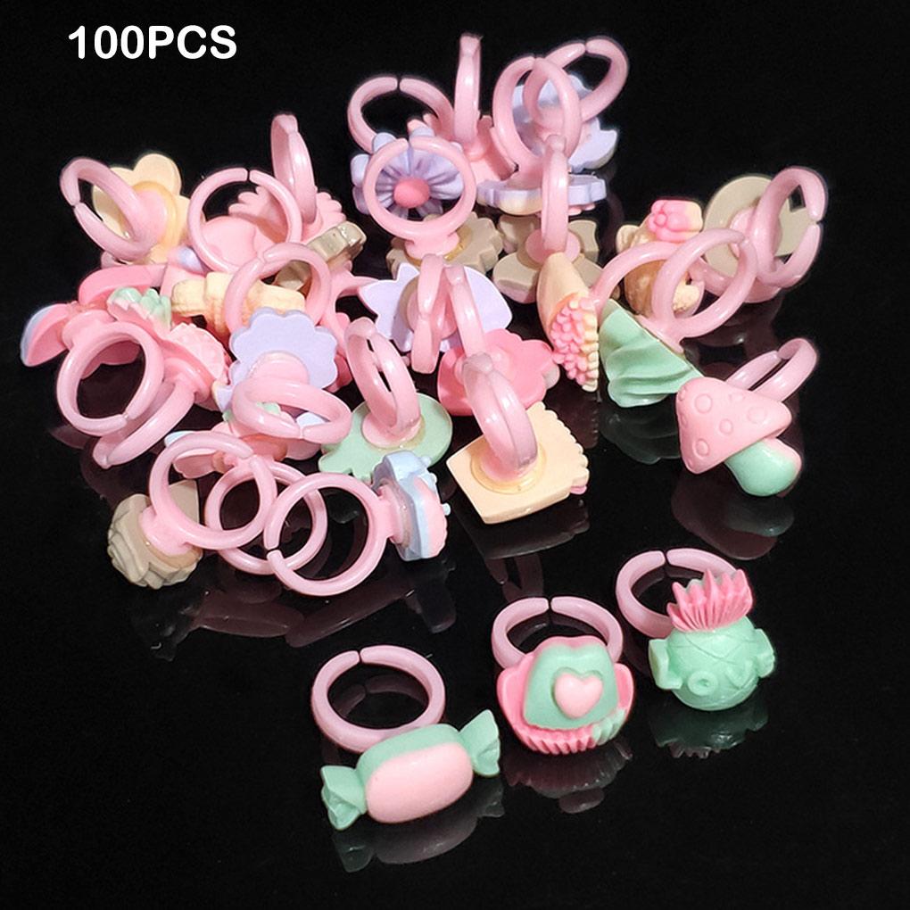 Cute 100 Beach School Jewelry Candy Lovely Pieces Decoration Cartoon Holiday Resin Dessert Children Sweet Ring Kids