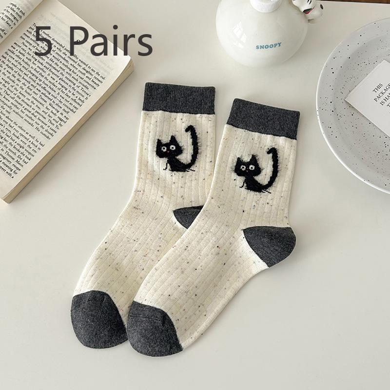 

5 пар модных и милых носков до середины голени с изображением животных для женщин на осень и зиму 5 Pairs кремовый