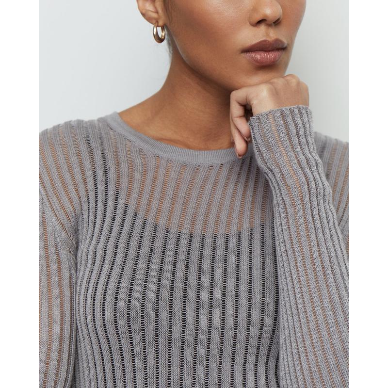 See Through Fashion Λευκό Κομψό ριγέ See Through Γυναικεία μπλουζάκια Μακρυμάνικα T-Shirts Tees Skinny Club Ρούχα για πάρτι