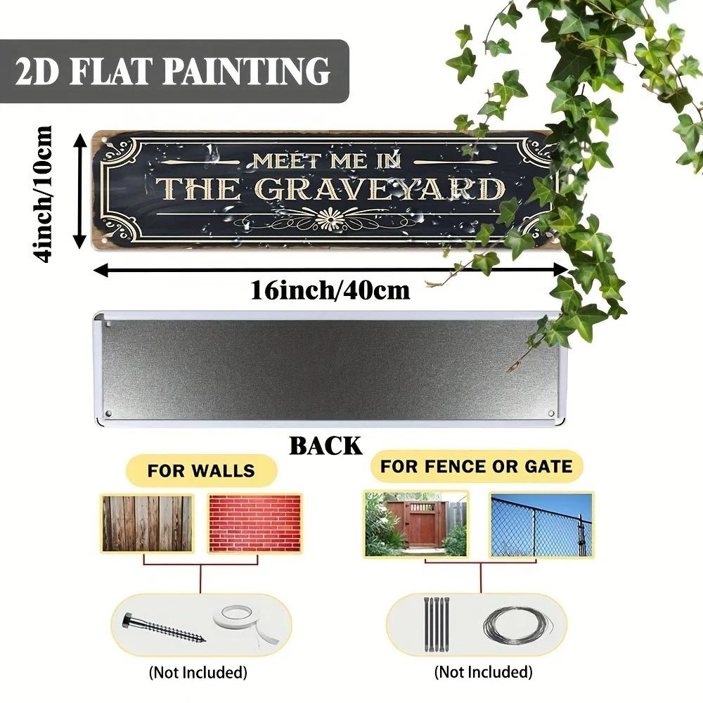Spooky Graveyard 2D Flat Metal Sign, Gothic Wall Art for Bathroom, Cottage and Christmas Decor