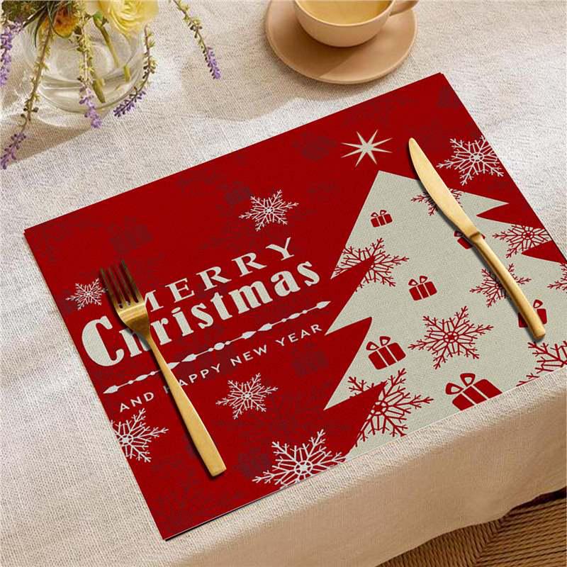 Christmas Digital Print Heat-Resistant Linen Placemat: European and American Birthday Party Table Decor