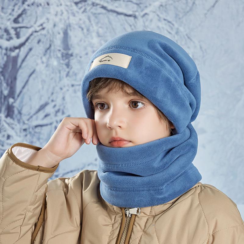 Ensemble Bonnet Hiver Enfant 2 Pièces Doublure Peluche Oreilles Chaudes Cou Bonnets Écharpe Costume Chapeau Enfant pour Filles Garçons Accessoires 8-15A