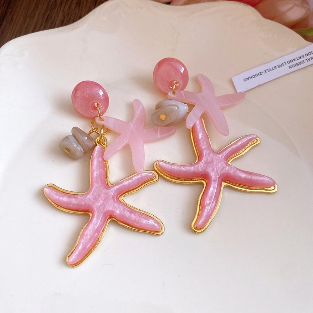 Shell Starfish Bohemian Dangle Earrings Candy Color Ear Pendant for Women розовый
