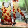 Green Wild Flowers Print Yoga Outfit for Women Fashion Workout Leggings Fitness Sports Casual Yoga Set Sports Suit