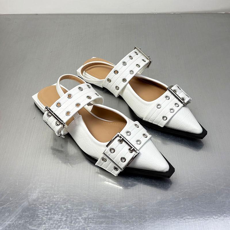 Fashion Women Flats Shoes 2025 Summer Spring Buckle Casual Female Luxury Sandals Shoes Fashion Pointed Toe Ladies Slingback Mules
