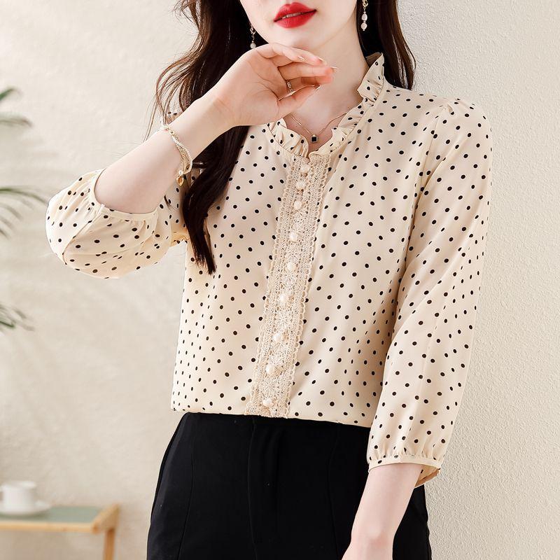 Splicing Lace Chiffon Shirt, Women's Spring Small Shirt, Women's Age Reducing Versatile Top