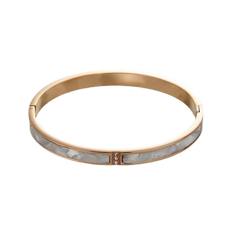 Women Fade Resistant Titanium Steel Mother Of Pearl Inlaid Diamond Luxury Fashion Bangle
