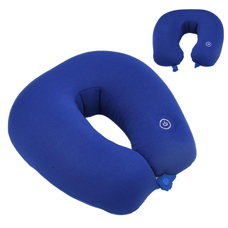 Travel Pillow Memory Foam U Shaped Electric Vibration Message Airplane Neck Message Pillow Blue