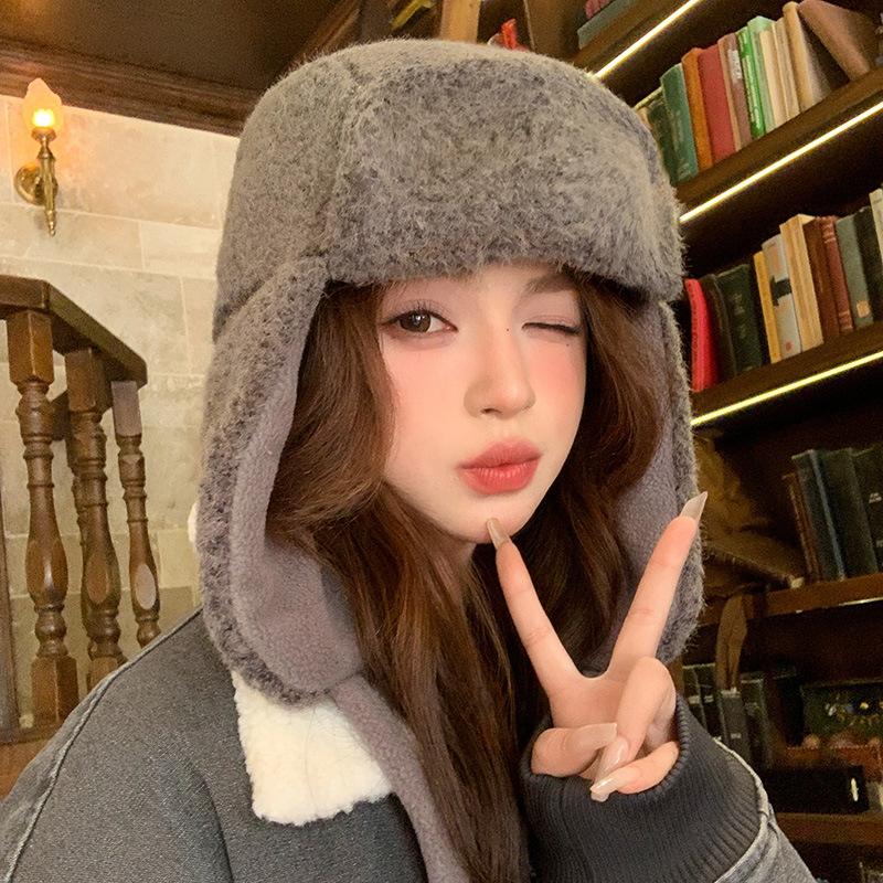 Winter fashion cute hat outdoor pullover cycling hat women's velvet thickened thermal ear protector