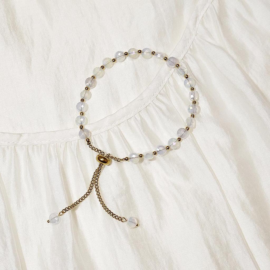 18K Gold & Stainless Steel Crystal Beads Waterproof Retractable Women's Bracelet