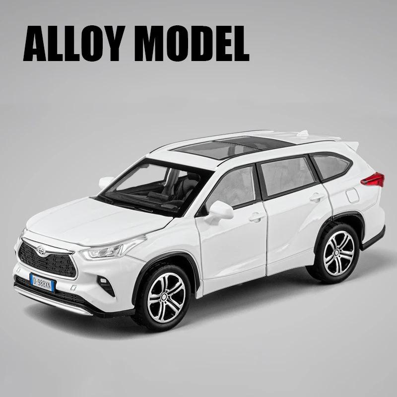 AHI4   1:32 Toyota Highlander 2023 SUV Alloy Die Cast Toy Car Model Sound and Light Pull Back Children's Toy Collectibles Birthday Gift