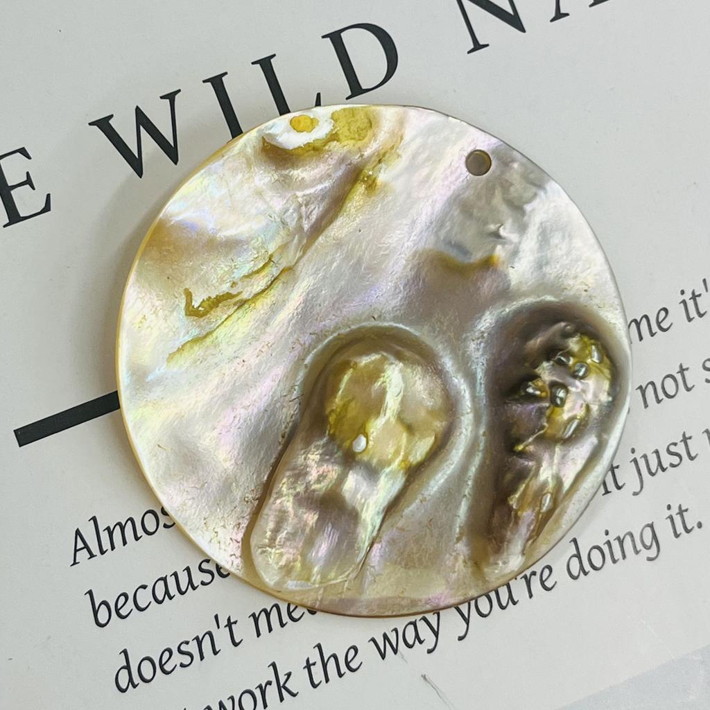 2Pcs, Natural Shell Mother of Pearl Beads with Hole, Boho Handcrafted Round Loose Beads, 50mm, for DIY Necklace Accessories, Creative Jewelry Making