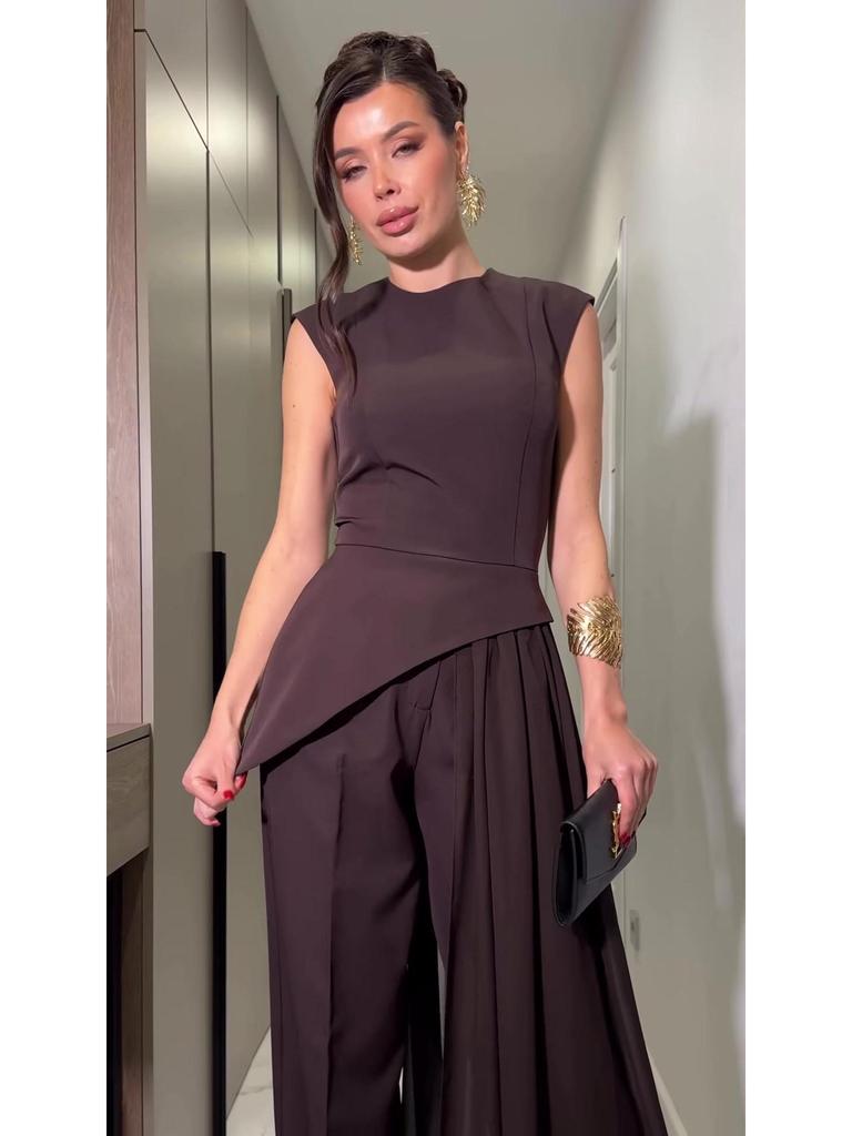 2026 Sleeveless Solid Color Top & Long Pants Set for Women - European & American Style