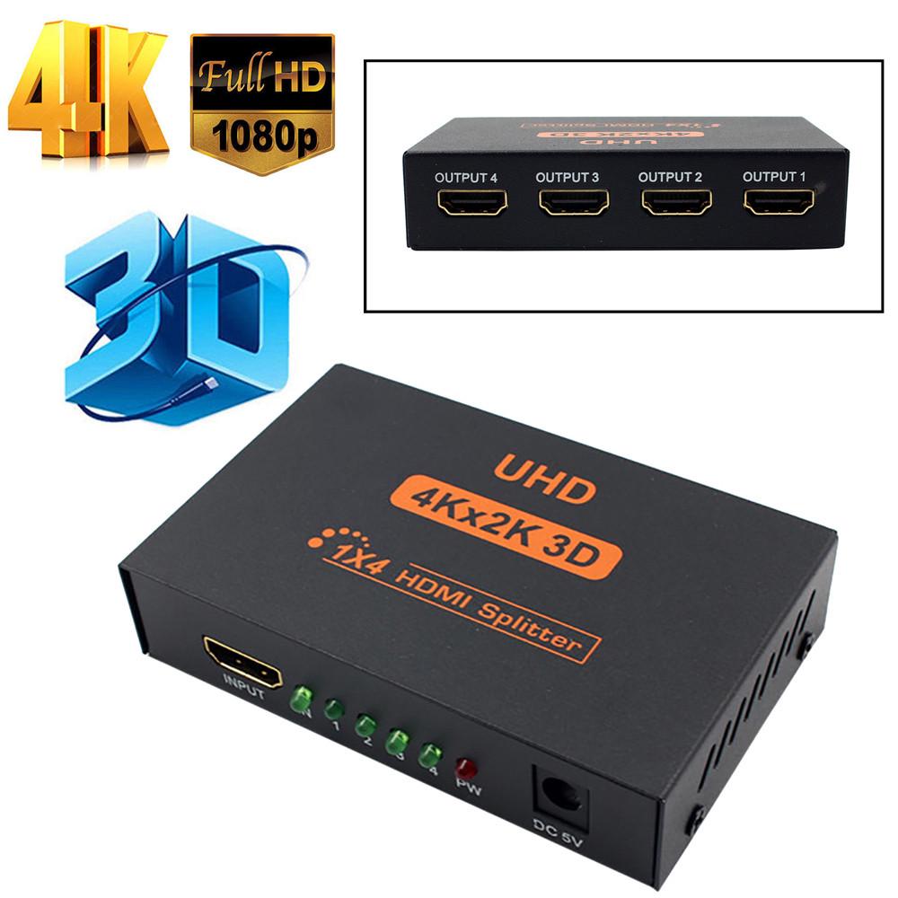 Splitter 4K 1 intrare 4 ieșiri - 4 cu amplificator repetor, Suportă 1080P 3D