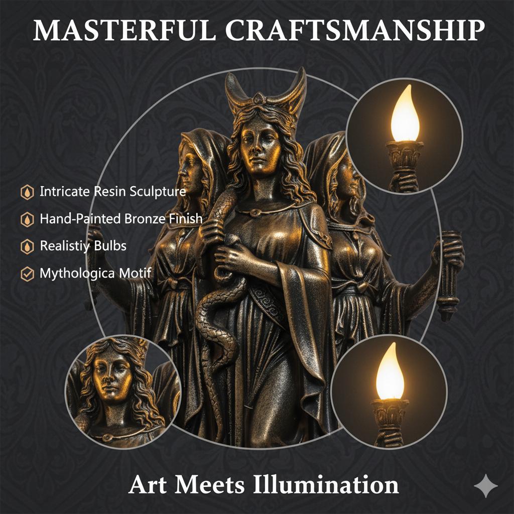 Hecates Triple Goddess Gothic Wall Sconce Retro 3D Carved Bronze Resin Wall Lamp For Bedroom Living Room Halloween Home Decor